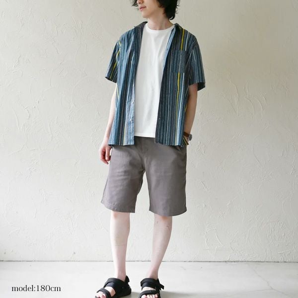 オーガニックコットン メンズチソウストライプシャツ(半袖)