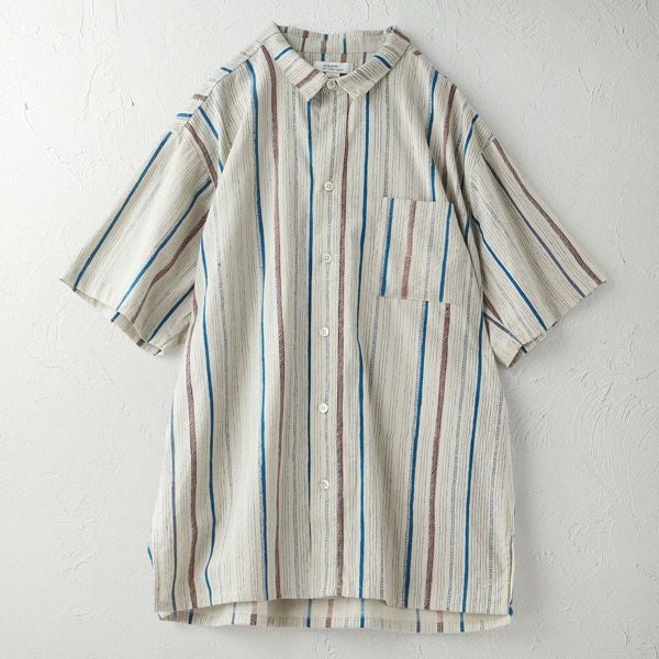 オーガニックコットン メンズチソウストライプシャツ(半袖)