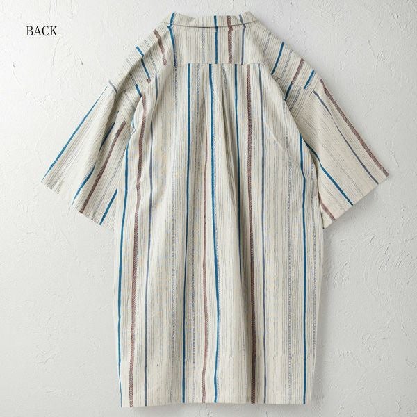 オーガニックコットン メンズチソウストライプシャツ(半袖)