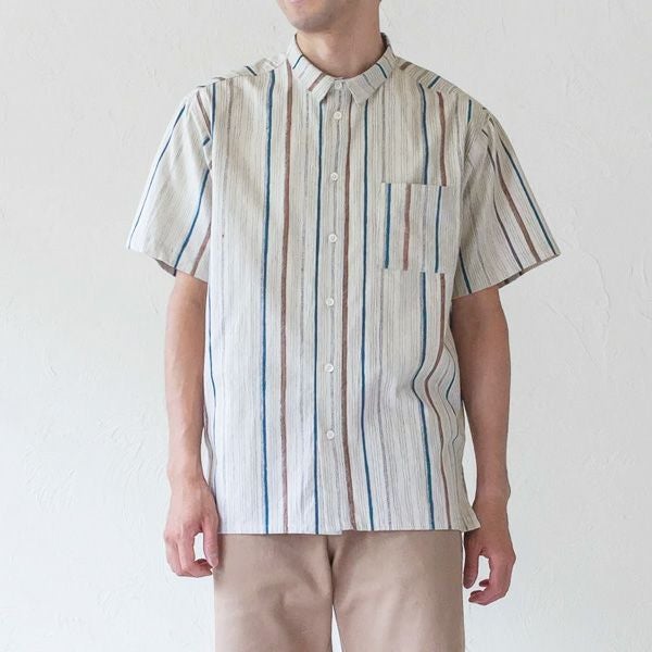 オーガニックコットン メンズチソウストライプシャツ(半袖)