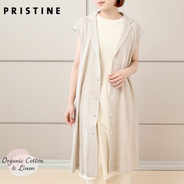 オーガニックコットン＆リネン プレーティング天竺ロングジレ