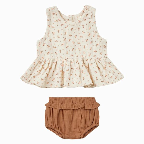 オーガニックコットン ベビーガーゼノースリーブペプラム＆ブルマ