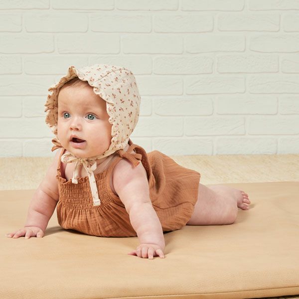 オーガニックコットン ベビーガーゼスモッキングロンパース