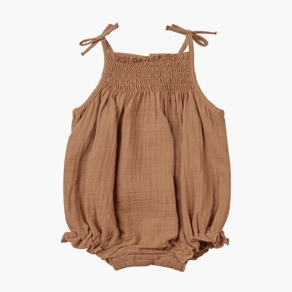 オーガニックコットン ベビーガーゼスモッキングロンパース