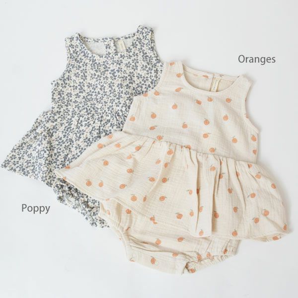 オーガニックコットン ベビーノースリーブスカート付きロンパース