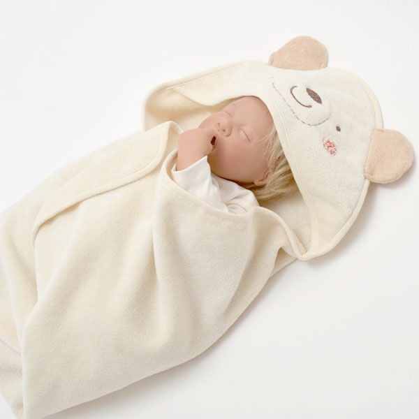 オーガニックコットン ベビー【くまのコットン】耳つきアフガン
