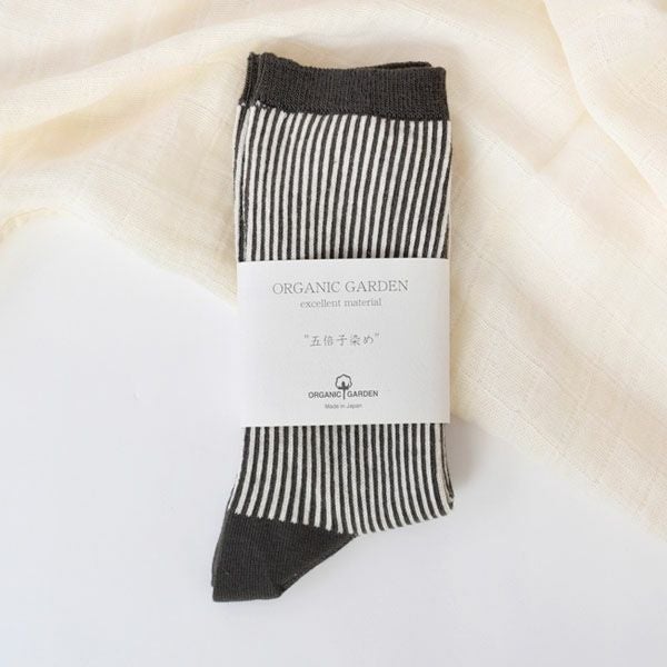 オーガニックコットン 五倍子ジャガードストライプソックス