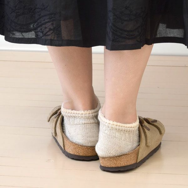 オーガニックコットン＆リネンレイヤーリブアンクル丈ソックス