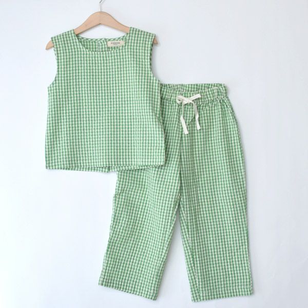 オーガニックコットン キッズサッカーチェックノースリーブトップ