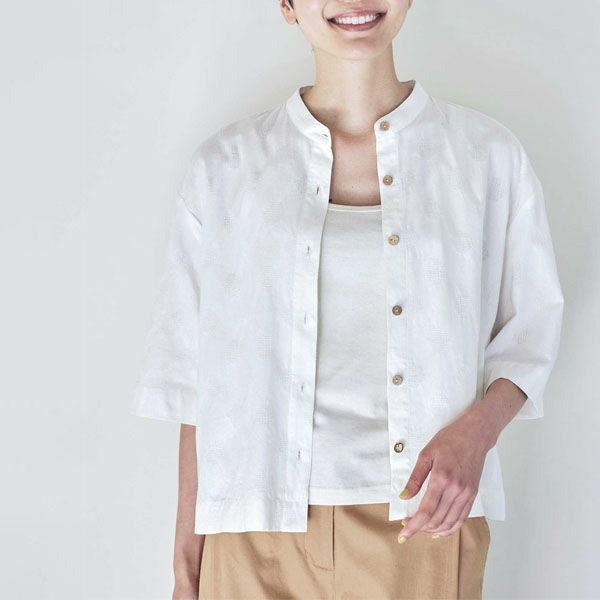 オーガニックコットン 手織り透かしドットジャガードブラウス