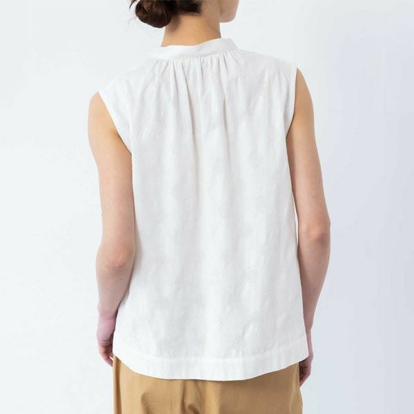 オーガニックコットン 手織り透かしドットジャガードノースリーブブラウス