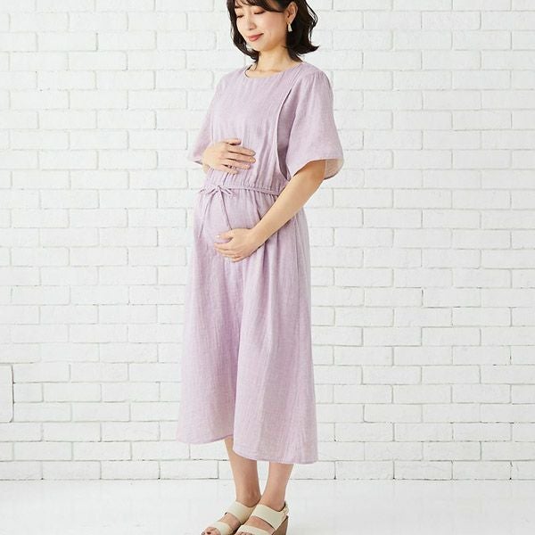 オーガニックコットン ダブルガーゼギャザーワンピース