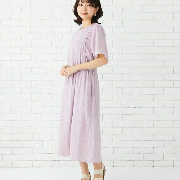 オーガニックコットン ダブルガーゼギャザーワンピース