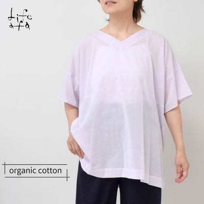 オーガニックコットン Vネックボックスプルオーバーブラウス