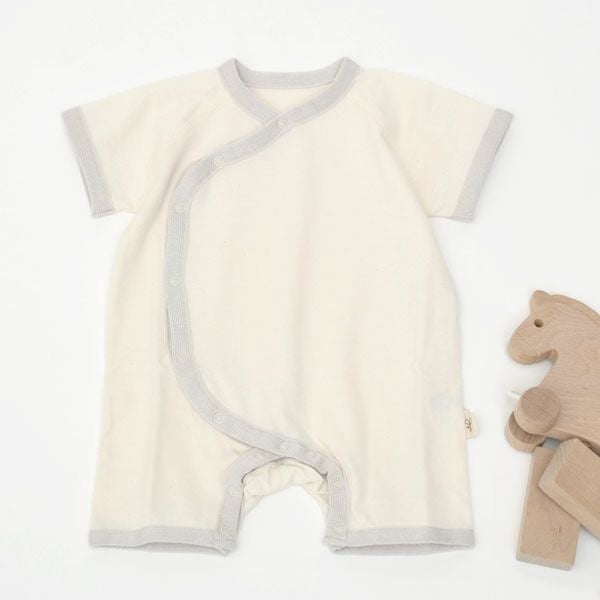 オーガニックコットン ニットトリミング半袖ロンパース