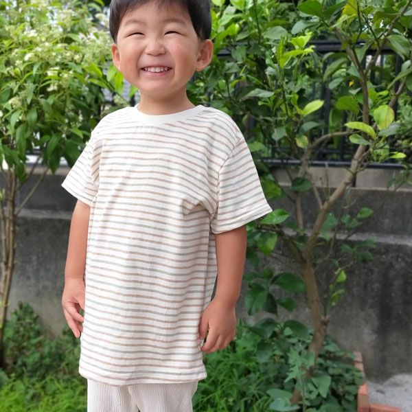 オーガニックコットン キッズボーダーT＆ロングパンツ