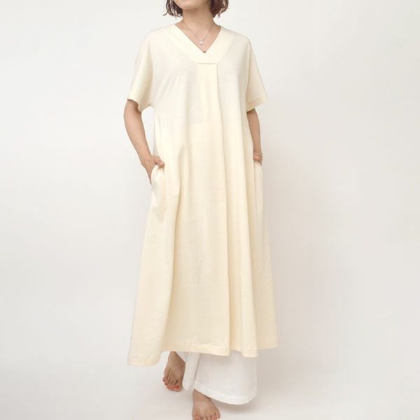 オーガニックコットン ペーパーコットン天竺フロントタックワンピース