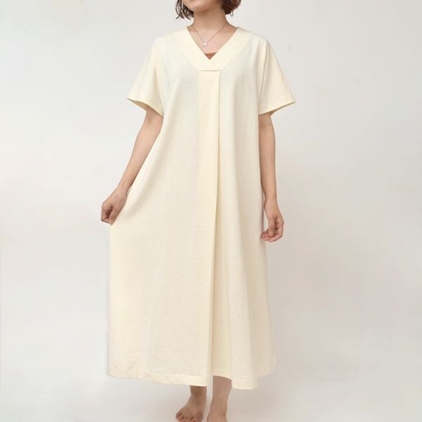 オーガニックコットン ペーパーコットン天竺フロントタックワンピース