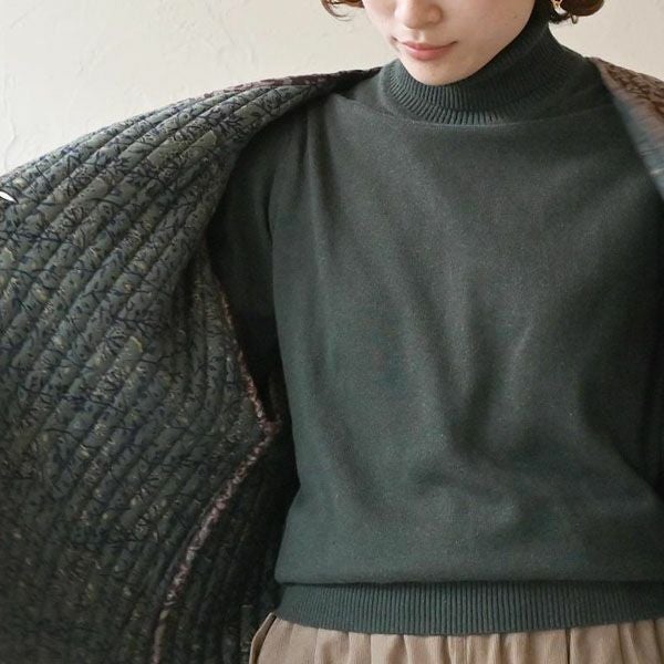 オーガニックコットン ユニセックスリブタートルニットトップ