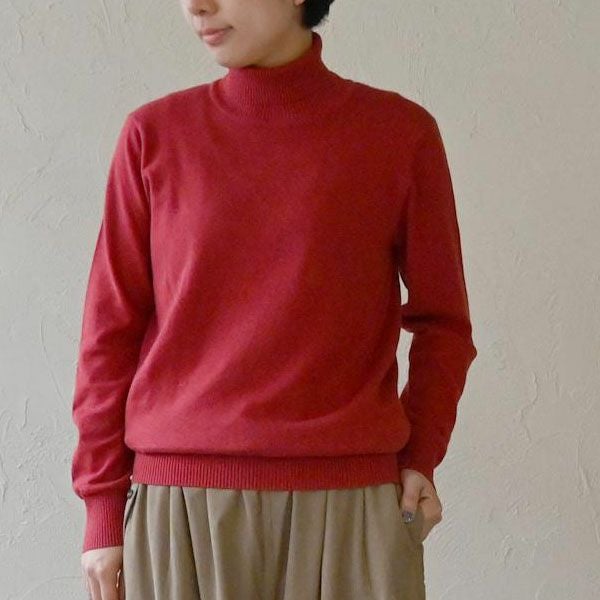 オーガニックコットン リブタートルネックニットトップ