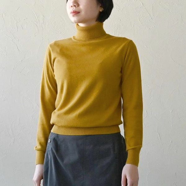 オーガニックコットン リブタートルネックニットトップ