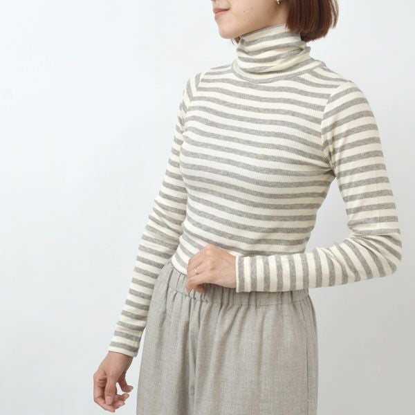 オーガニックコットン＆ヤク チューブテレコボーダータートルネック
