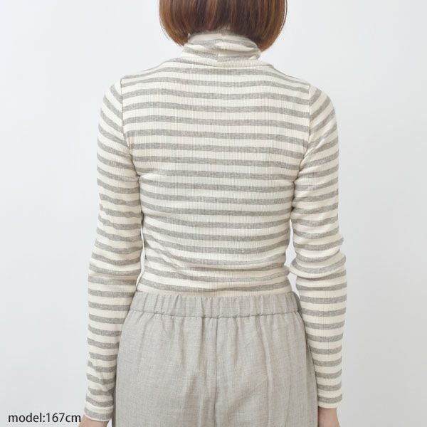 オーガニックコットン＆ヤク チューブテレコボーダータートルネック