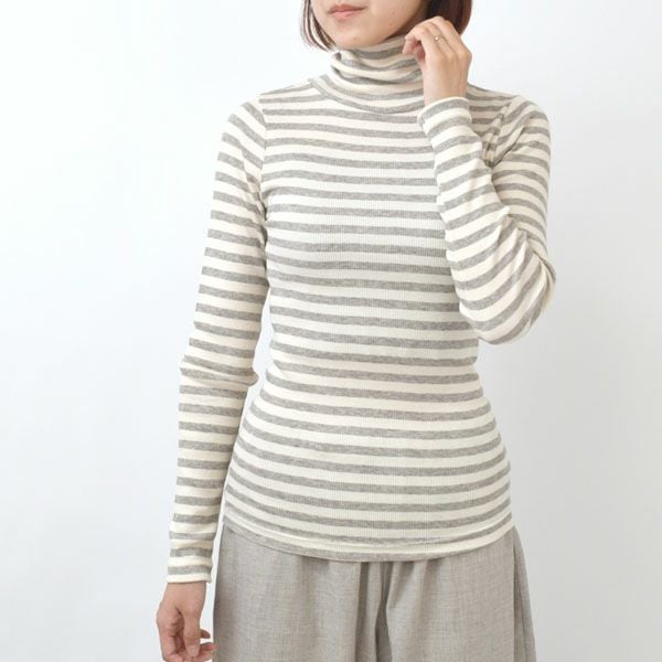 オーガニックコットン＆ヤク チューブテレコボーダータートルネック