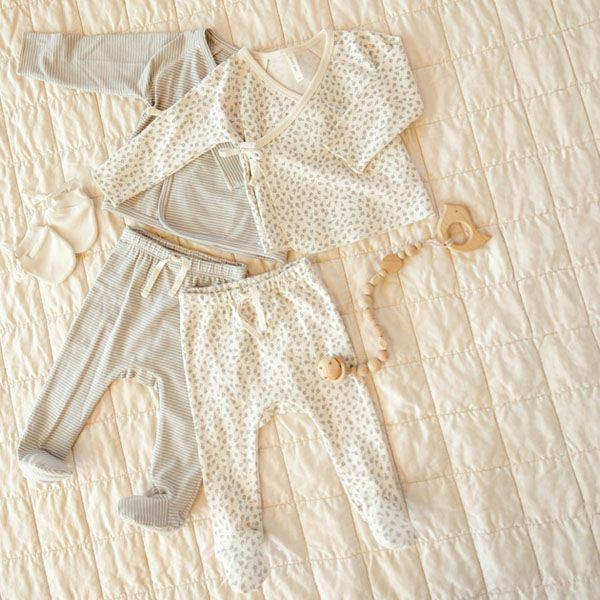 オーガニックコットン ベビー 長袖あわせトップス＆足つきパンツ