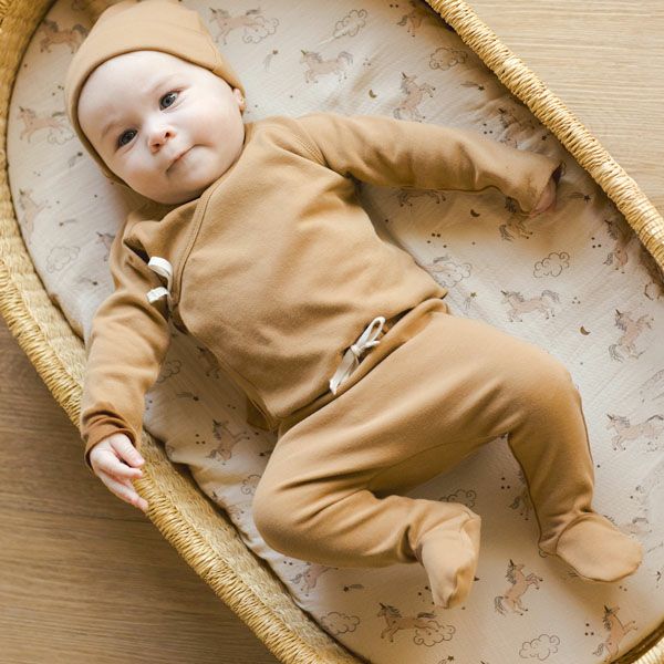 オーガニックコットン ベビー 長袖あわせトップス＆足つきパンツ