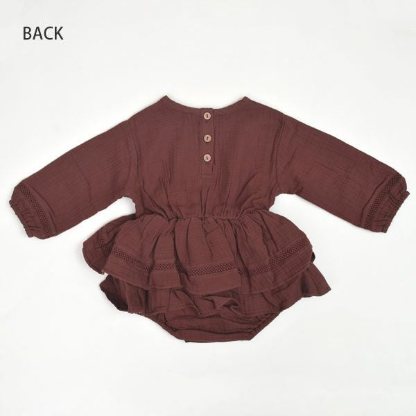 オーガニックコットン ベビー ガーゼペプラム付き ロンパース(長袖)