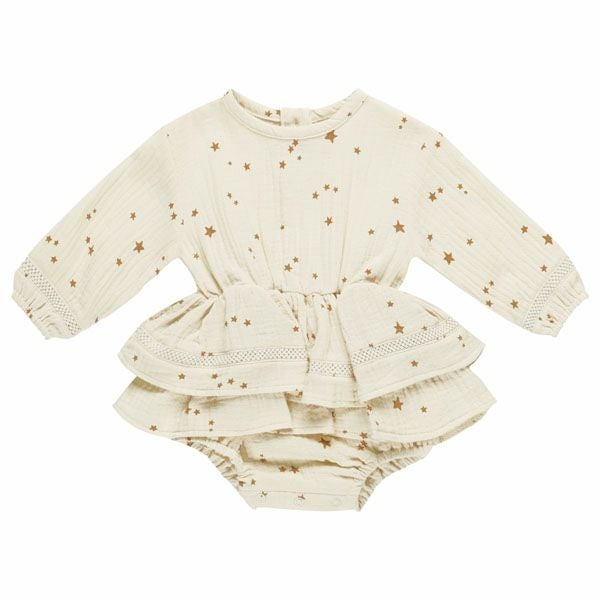 オーガニックコットン ベビー ガーゼペプラム付き ロンパース(長袖)