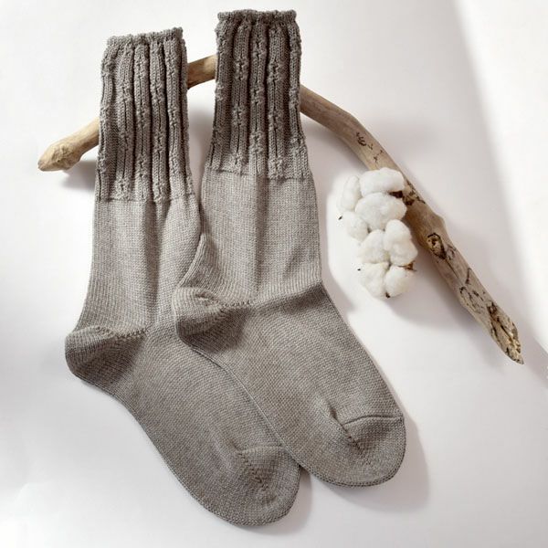 オーガニックコットン＆ヤク フォレストグレイタック編みソックス