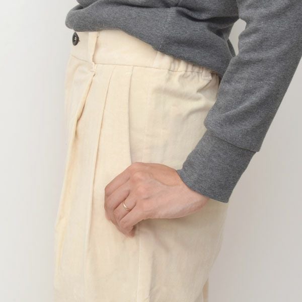 オーガニックコットン ストレッチ ノンコール タックパンツ