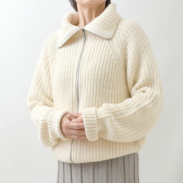 オーガニックコットン＆ウール ニットジップアップカーデ