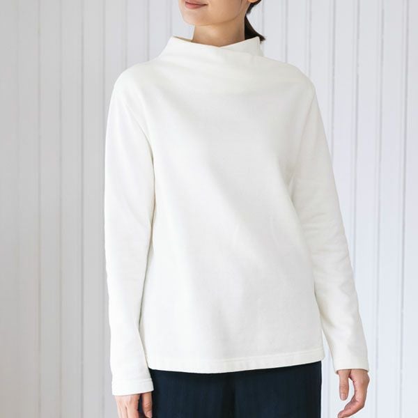 オーガニックコットン 裏起毛 フォールデッドネックトップ