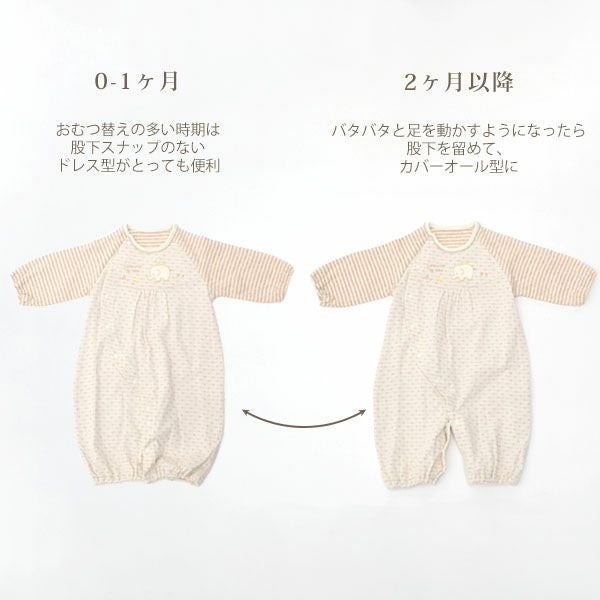 オーガニックコットン ベビー 接結ドレスオール