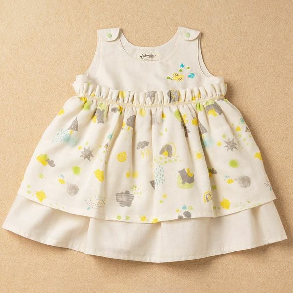 オーガニックコットン ベビー【ミントの森】ダブルガーゼ ドレス