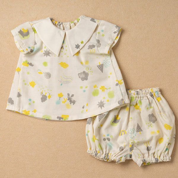オーガニックコットン ベビー【ミントの森】ダブルガーゼ セットアップ