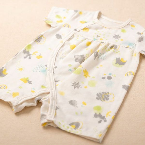 オーガニックコットン ベビー【ミントの森】ダブルガーゼ ロンパース