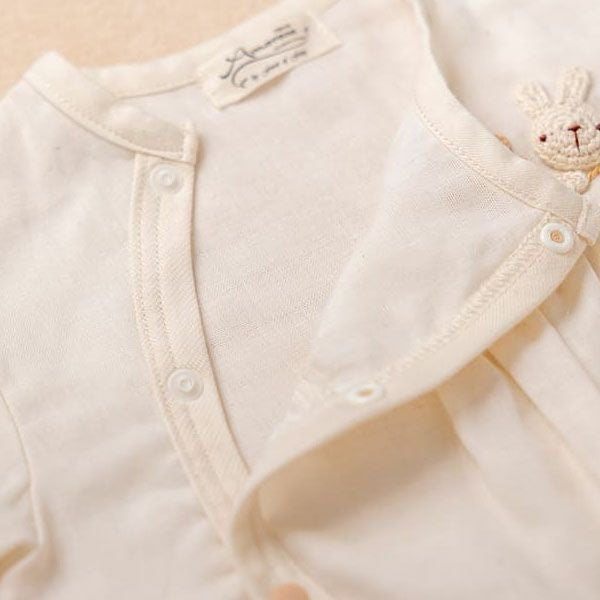 オーガニックコットン ベビー【手編みモチーフ】ガーゼロンパース