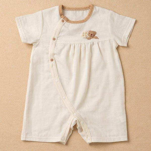 オーガニックコットン ベビー【手編みモチーフ】ガーゼロンパース
