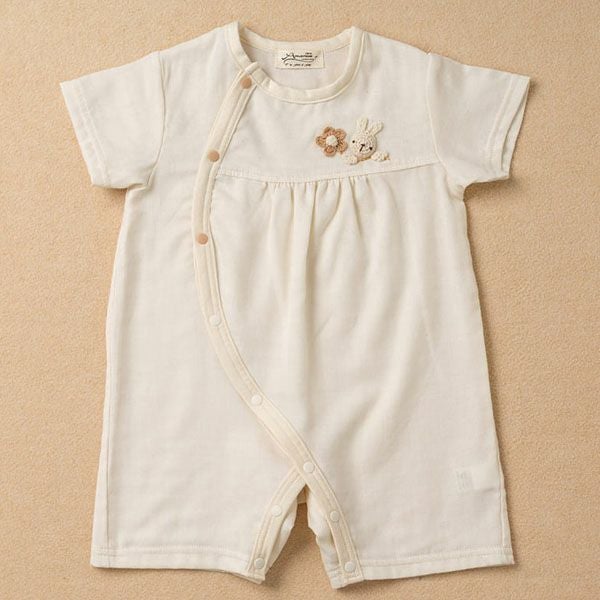 オーガニックコットン ベビー【手編みモチーフ】ガーゼロンパース