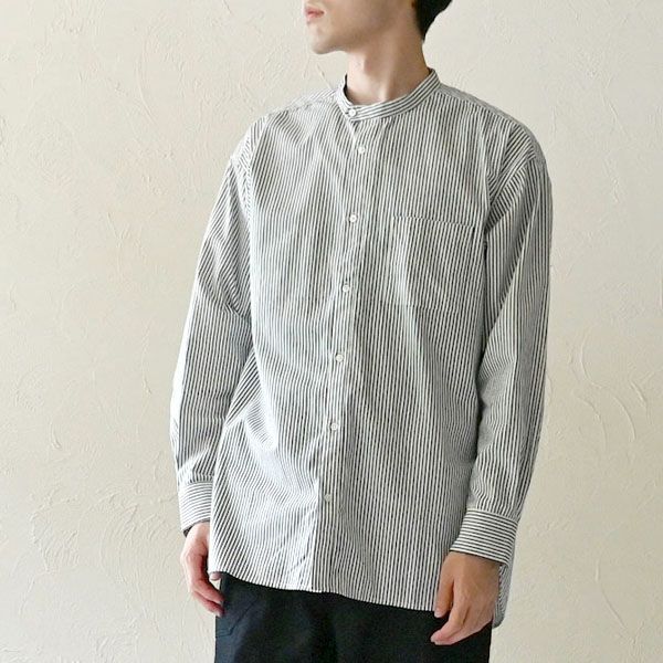 オーガニックコットン メンズ タテシマキチントストラップシャツ（長袖）