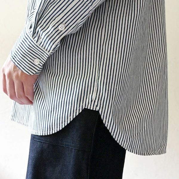 オーガニックコットン メンズ タテシマキチントストラップシャツ（長袖）