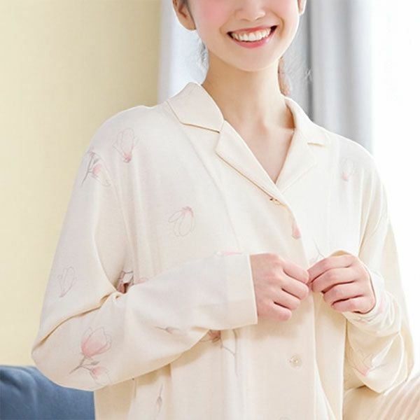 オーガニックコットン 木蓮プリントフライスパジャマ