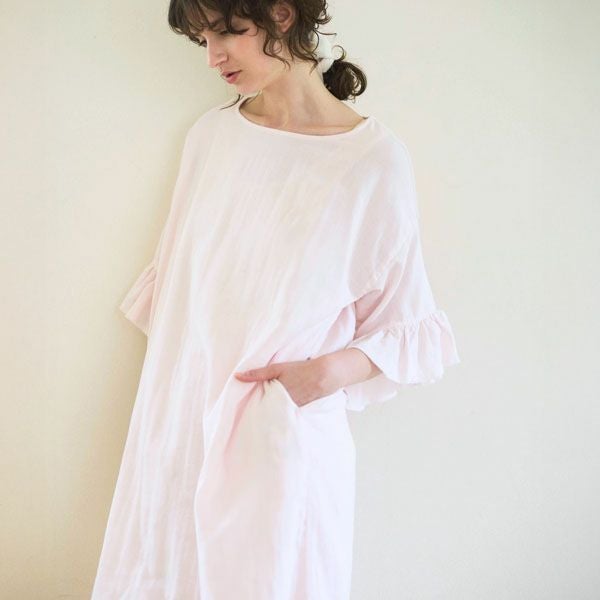 オーガニックコットン カラーガーゼ ローズマリードレス