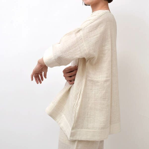 オーガニックコットン＆リネン ダブルガーゼシャツ（8分袖） M