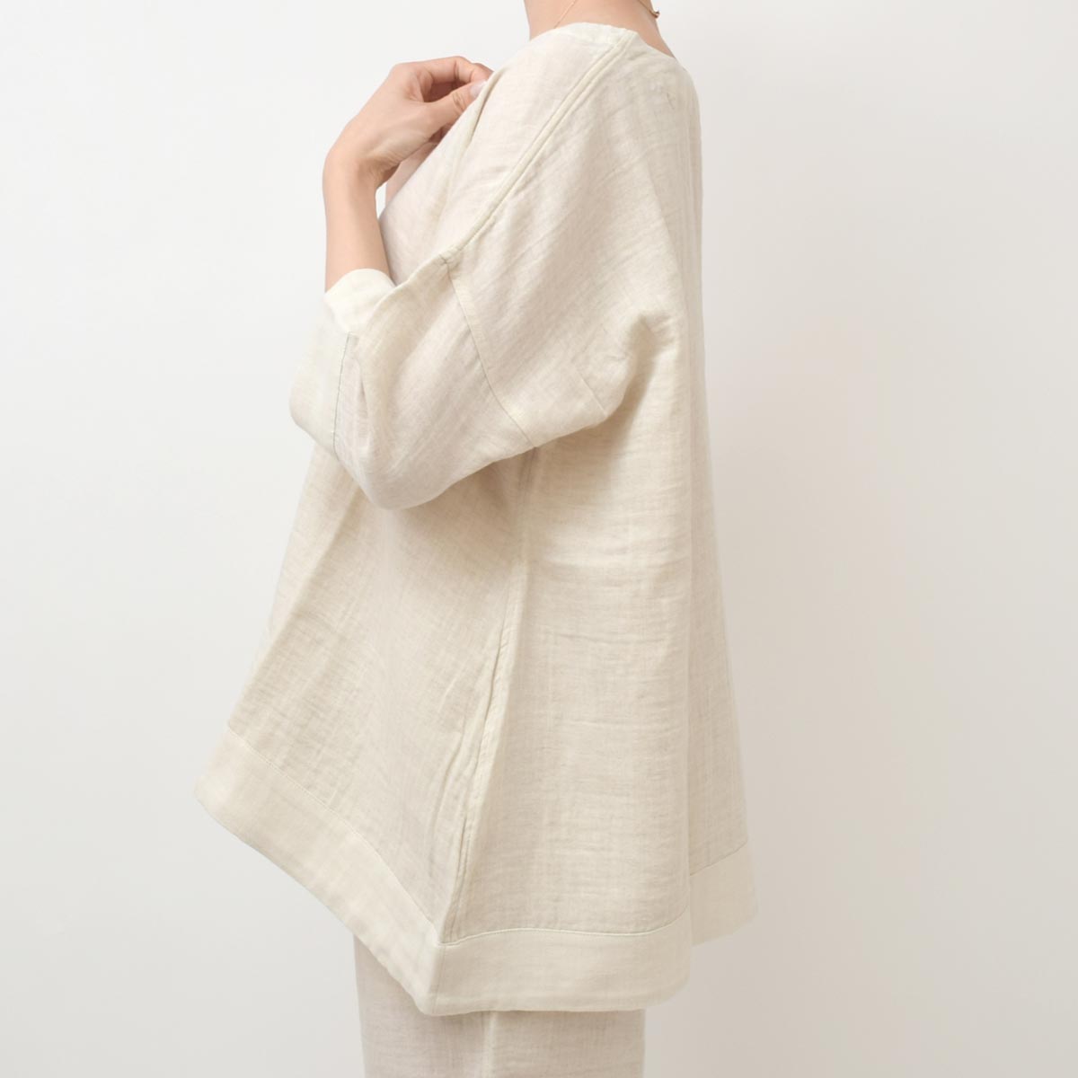 オーガニックコットン＆リネン ダブルガーゼシャツ（8分袖） M