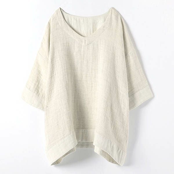 オーガニックコットン＆リネン ダブルガーゼシャツ（8分袖） M